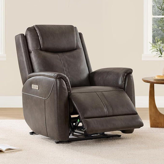 CHITA Super Zero Gravity Power Recliner Chair for Adults, Electric Faux Leather Recliner with USB & Type-C Charging Ports for Living Room, Bedroom & Home Theater Relaxation, Chocolate
