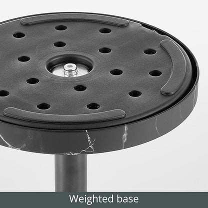 mDesign Glass Top Side/End Drink Table - Small Modern Round Accent Metal Nightstand Furniture for Living Room, Dorm, Home Office, and Bedroom - 9" Round - Clear/Matte Black Marble Print
