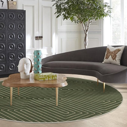 RUGGABLE x Jonathan Adler Machine Washable Area Rug – Labyrinth Fern Green 6 ft Round, Stain-Resistant, Non-Slip – Medium Rugs for Living Room, Bedroom, Hallway, Entryway & Office–with Cushioned Pad