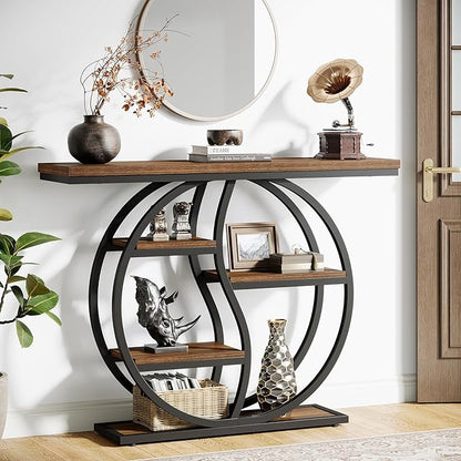 Tribesigns 47.24" Entryway Table, Industrial 5-Tier Console Sofa Table with Multiple Storage Shelves, Narrow Wood Accent Long Tables with Metal Frame for Small Spaces, Hallway, Foyer, Rustic Brown