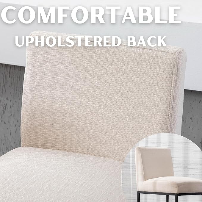 31" Counter Height Bar Stools Set of 3 with Back and Footrest for Kitchen Modern Metal Barstools, Linen Upholstered Bar Chairs Island Stools, Beige