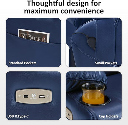 MCombo Large Triple Motor Power Lift Recliner Chair with Massage and Dual Heating, Adjustable Headrest for Tall Elderly People, Faux Leather 7634 (Blue, Large)