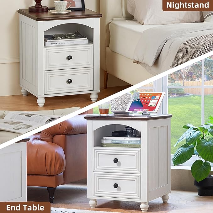 Farmhouse Dressers and Night Stand Set of 3, Wood 43.5'' Tall Dresser and 18'' Wide Chest of Drawers, Roman Column Nightstand Set of 2, Bedroom Furniture Dresser Suites for Living Room, Hallway, Home