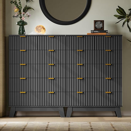 46" Tall Dresser for Bedroom, 6-Drawer Fluted Chest of Drawers, Modern Wood Highboy with Deep Storage, Metal Slides and Handles, Anti-Tip Kit, Vertical Clothes Organizer for Apartment, Nursery