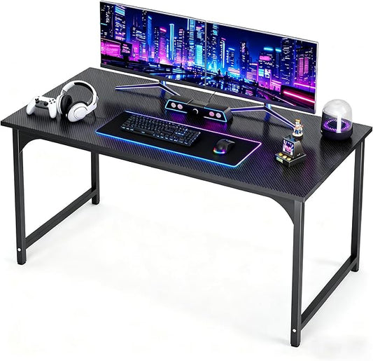 55inch Computer Desk with Deeper Carbon Fiber Desktop, Gaming Office Desk with Sturdy Metal Frame,Home Office Desk for Gaming, Working, Studying, Black