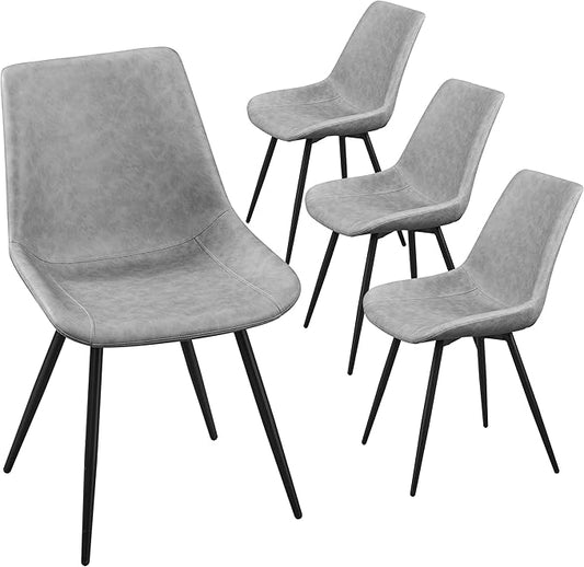 Yaheetech Dining Chairs Set of 4 Modern Upholstered Dining Room Chairs with Faux Leather Seat and Metal Legs for Home, Kitchen, Armless Design, Gray