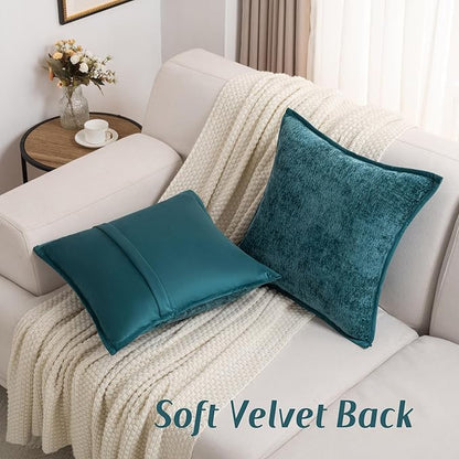 FUTEI Teal Chenille Throw Pillow Covers 26x26 Inch Set of 2,Soft Cozy Bound Edge Design Euro Pillow Sham,Home Decor for Couch Bed Living Room