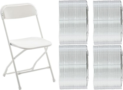 BTEXPERT Set of 100, White Plastic Folding Event Chairs Steel Frame Commercial 650LB High Capacity Lightweight Set for Office Wedding Party Picnic Kitchen Dining Church School