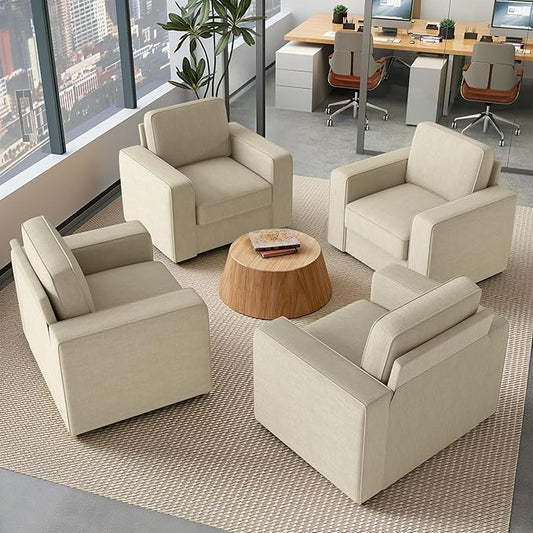 Swivel Accent Sofa Chair Set of 4, Modern Comfy Oversized Upholstered Cushion Back Armchair in Linen 1pcs for Living Room, Bedroom, Reading Room(Beige)
