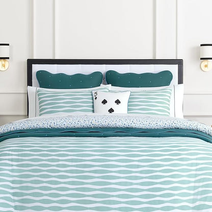 Kate Spade New York 5 of Spades Reversible Decorative Pillow, 14" x 20" Throw Pillow for Bed or Sofa, Cotton Cover, Black, White, Blue and Green, 14 x 20, Multi