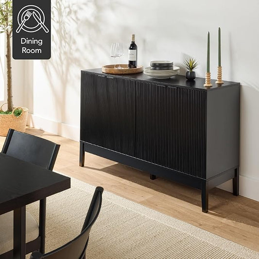 Best Choice Products 55" Modern 4-Door Sideboard Storage Cabinet, Buffet, Media Cabinet, Cupboard, Entryway Accent Table, Bookcase w/Reed Panels and Adjustable Shelves - Black