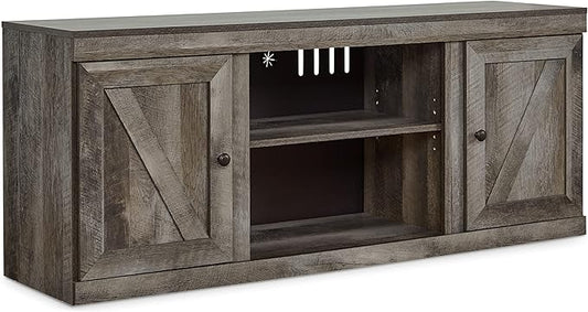 Signature Design by Ashley Wynnlow Rustic Large TV Stand up to 60" with 3 Adjustable Shelves and Fireplace Option, Gray