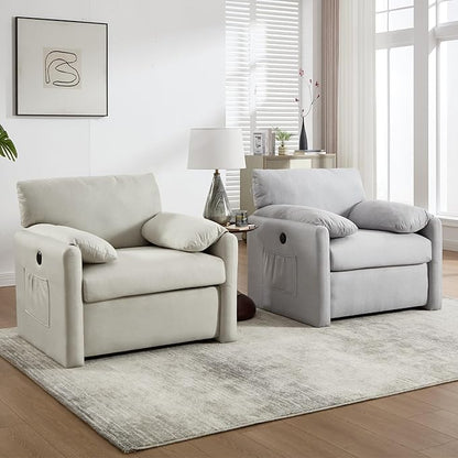 Oversized Accent Chair 38" Wide Mid-Century Modern Armchair for Living Room,USB and Type-C Ports,Comfy Reading Chairs for Bedroom with Side Pockets,Single Sofa Chair(Darkgrey, Set of 1)
