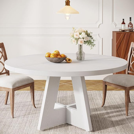 Tribesigns Farmhouse Dining Table, 47 Inch Round Dinner Table for 4, Rustic Round Dining Room Table for Home Dining Room Living Room (White)