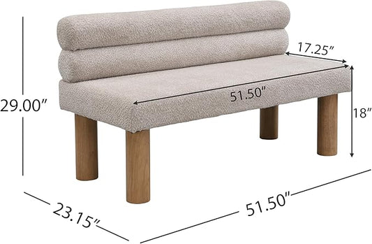 Christopher Knight Home Wally Boucle Upholstered Dining Bench, Modern Large Dining Room Chair, Entryway Ottoman Bench, Bedroom End of Bed Seating, Armless Desing and Wooden Frame, Light Gray+Natural