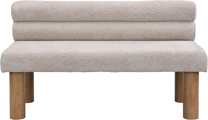 Christopher Knight Home Wally Boucle Upholstered Dining Bench, Modern Large Dining Room Chair, Entryway Ottoman Bench, Bedroom End of Bed Seating, Armless Desing and Wooden Frame, Light Gray+Natural
