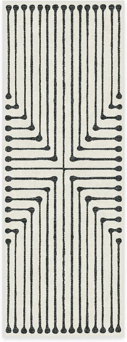 RUGGABLE x Jonathan Adler Machine Washable Modern Runner Rug – Inkdrop Black & Ivory 2.5x7, Stain-Resistant, Non-Slip – Washable Rug for Hallway, Entryway, Living Room & Kitchen–with Standard Pad