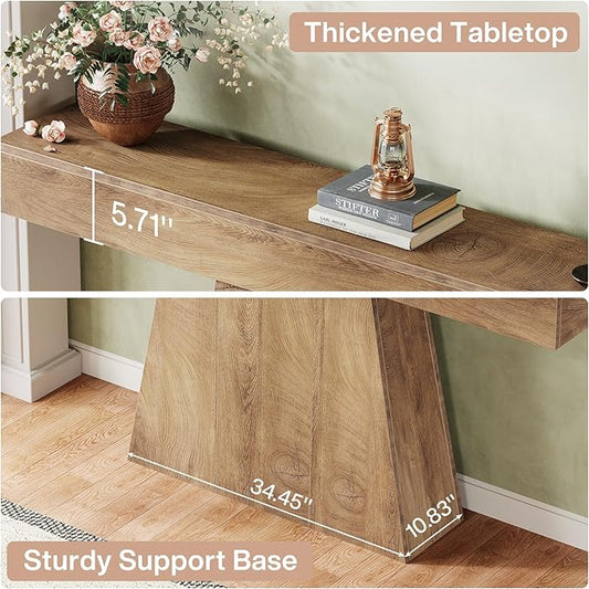 Tribesigns 63" Console Table, Farmhouse Entryway Table with Trapezoidal Base, Narrow Long Wood Sofa Table Behind Couch Table for Entrance, Hallway, Living Room, Natural