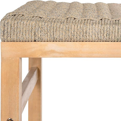 JONATHAN Y CSL1201A-SET2 Armand 25.6" Modern Coastal Backless Acacia Wood Outdoor Counter Stool with Woven Rope Seat, for Pool, Deck, Poolside, Light Teak/Ivory (Set of 2)