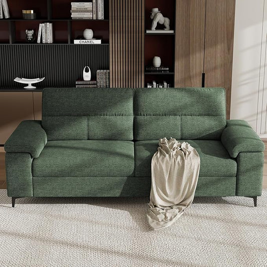 88.97" Modern Sofa Couch for Living Room, Deep Seat Sofas with 8”Cushion, Comfy 2-Seater Chenille Loveseat with Convertible Armrest, Removable Sofa Cover, High Leg (Green)