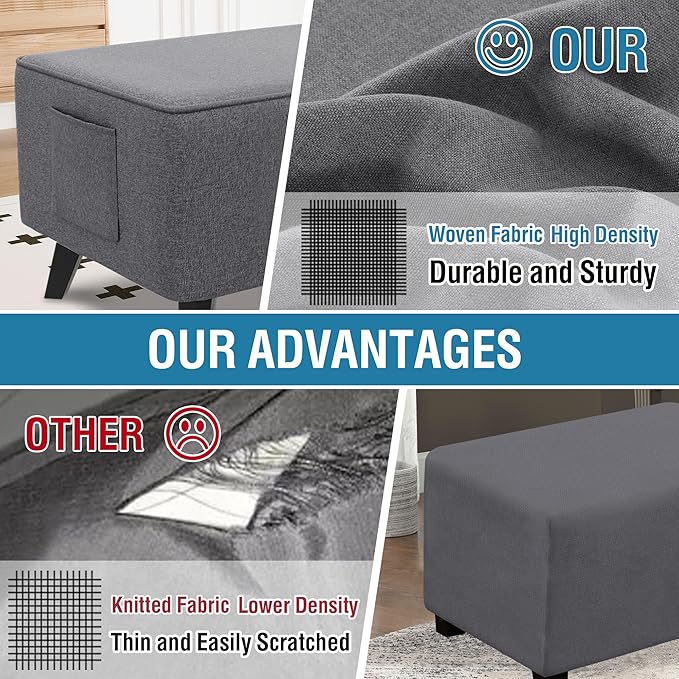 H.VERSAILTEX Ottoman Cover Slipcover Rectangle Fit Length 33"-34" Footrest Sofa Slipcovers Stool Cover Footstool Protector Covers Feature Thick Durable Linen Look Fabric Washable - Heather Grey