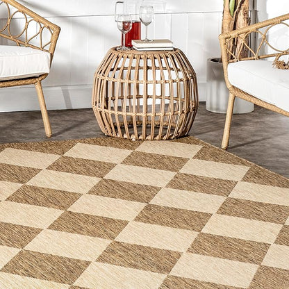 nuLOOM 7' Square Outdoor Performance Area Rug, Stain Resistant, Weather Resistant, High Traffic, Patio, Balcony, Outside, Sabina Brown