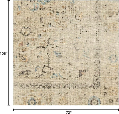 RUGGABLE Washable Vintage Area Rug – Kamran Ivory Opal 6x9, Stain-Resistant, Non-Slip – Medium Machine Washable Rugs for Living Room, Bedroom, Hallway, Entryway & Office–with Standard Pad