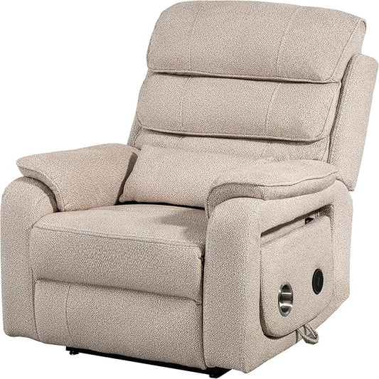 Power Lift Recliners Chairs for Elderly Adults Lay Flat Recliner with Heat & Massage, Wireless Charging Device, USB Ports, Cup Holder, Lumbar Pillow, 400Lbs（Grainy Fibric,Oatmeal）