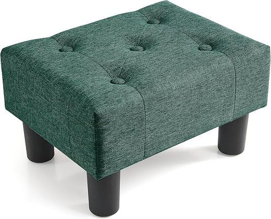 Poofzy Small Foot Stool Ottoman, Linen Ottoman Foot Rest with Legs, Rectangle Foot Rest for Couch, Footstools and Ottomans Small for Living Room and Entryway (Green)