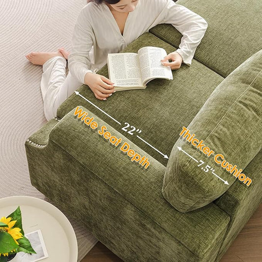 85" Sectional Couches with Storage Ottoman,L Shaped Couch with Armrest Organizer,3-Seater Sofa,Small Sofas for Living Room,Apartment,Sofa Set with Oversized Chair,Chenille,Green