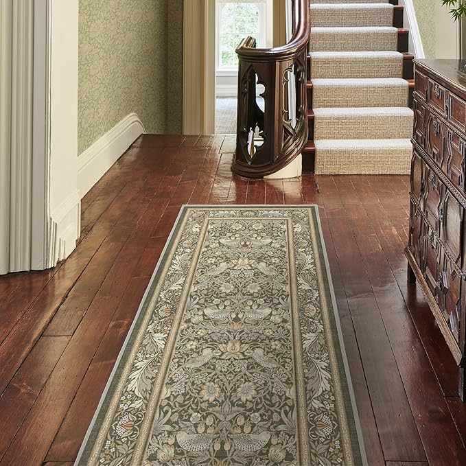 RUGGABLE x Morris & Co Machine Washable Area Rug – Strawberry Thief Stone Gold 5x7, Stain-Resistant, Non-Slip – Medium Rugs for Living Room, Bedroom, Hallway, Entryway & Office–with Cushioned Pad