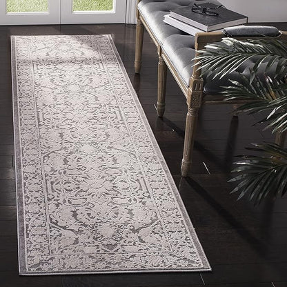 SAFAVIEH Reflection Collection Runner Rug - 2'3" x 8', Dark Grey & Cream, Non-Shedding & Easy Cleaning, Ideal for Living Room, Bedroom (RFT665B)