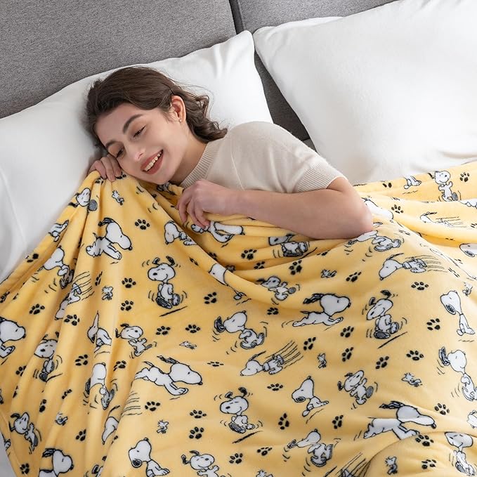 Berkshire Blanket Peanuts® VelvetLoft® Cute Character Snoopy Plush Blanket,Peanuts Poses and Paws Sundress,King 90 in x 108 in (Official Peanuts® Product)