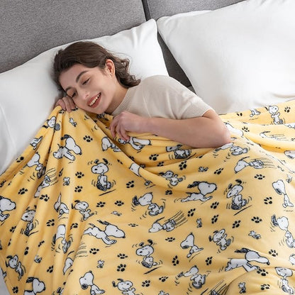 Berkshire Blanket Peanuts® VelvetLoft® Cute Character Snoopy Plush Blanket,Peanuts Poses and Paws Sundress,King 90 in x 108 in (Official Peanuts® Product)
