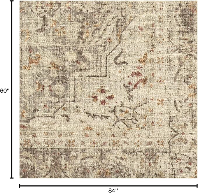RUGGABLE Washable Vintage Area Rug – Sarrah Hazel 5x7, Stain-Resistant, Non-Slip – Medium Machine Washable Rugs for Living Room, Bedroom, Hallway, Entryway & Office–with Cushioned Pad