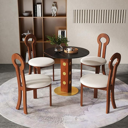 Sintered Stone Office Table and Chair Set - 33.5" Round Table for Small Offices (Red Leg and Black Top, 1 Table and 4 Chairs)