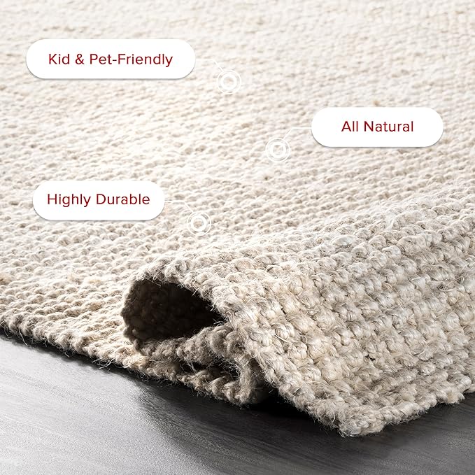 nuLOOM Ashli Solid Farmhouse Jute Area Rug, 6x9, Off-White