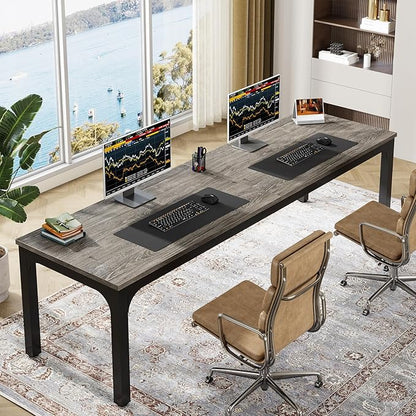 Tribesigns 78.7 Inches Extra Long Computer Desk 2 Person Desk, Double Long Desk, Workstaion for Home Office (Gray+Black)