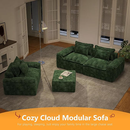 Hobestluk Cloud Single Sofa Memory Foam Couch with Deep Seat L Shaped Sofa with Removable Cover Large Couch for Living Room (Green, Single Sofa)
