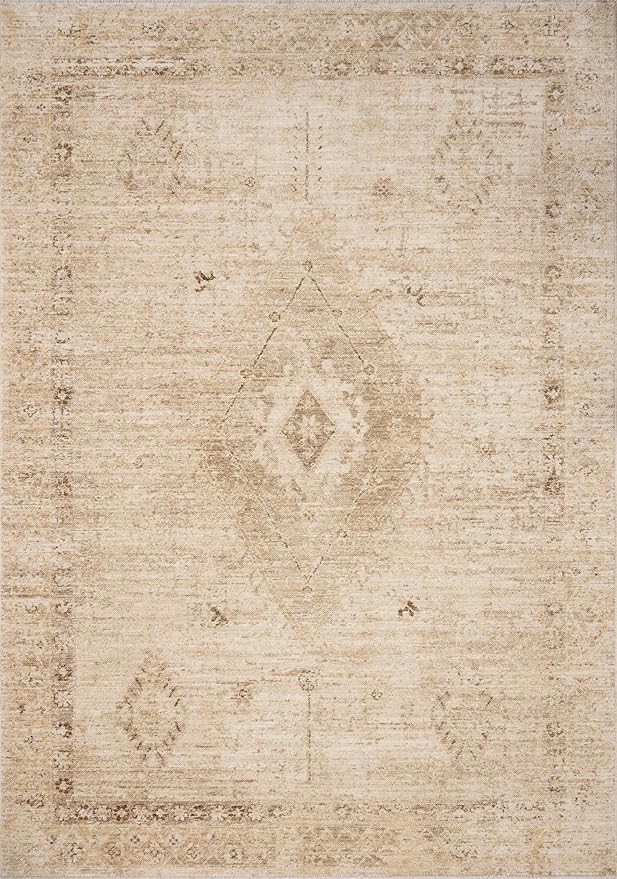 Loloi Chris Loves Julia Palma Collection PLM-06 Natural/Smoke 9'-6" x 13'-1" Fringe Area Rug Vintage Style Boho Living Room Bedroom Carpet