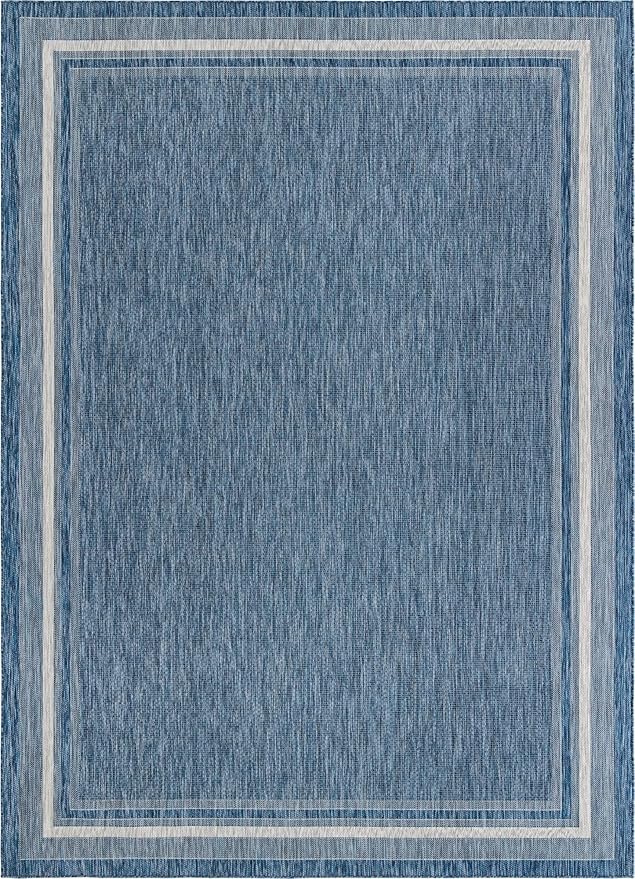 Unique Loom Outdoor Border Collection Area Rug - Soft Border (10' x 14' 1" Rectangle, Blue/ Ivory)