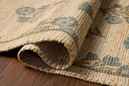 Loloi Chris Loves Julia Rue Collection RUE-04 Moss/Blue 3'-6" x 5'-6" Accent Rug Jute Neutral Floral Living Room Bedroom Rug