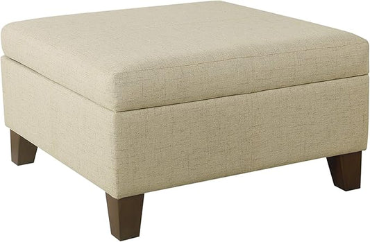 HomePop Woven Square Storage Ottoman with Wood Legs, Linen Tan