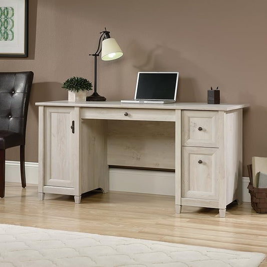 Sauder Edge Water Computer Desk with Storage Drawers, Home Office Desk, in Chalked Chestnut finish