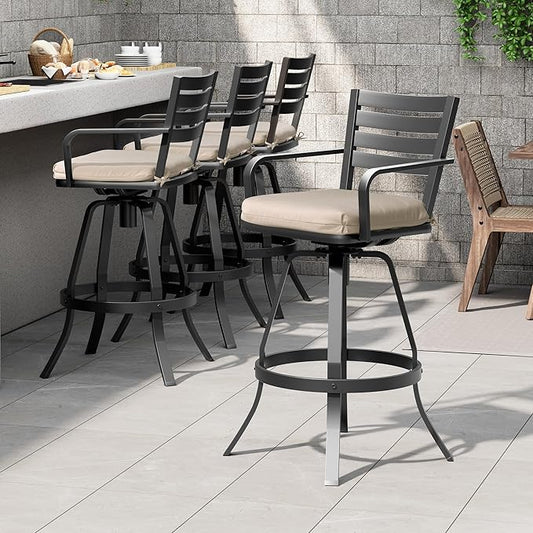 Pellebant 29.5" Outdoor Bar Stools Set of 8, Aluminum Swivel Patio Bar Height Stools with Footrest & Backrest,Rust-Proof Patio Stool Chairs for Deck Lawn Garden,Beige