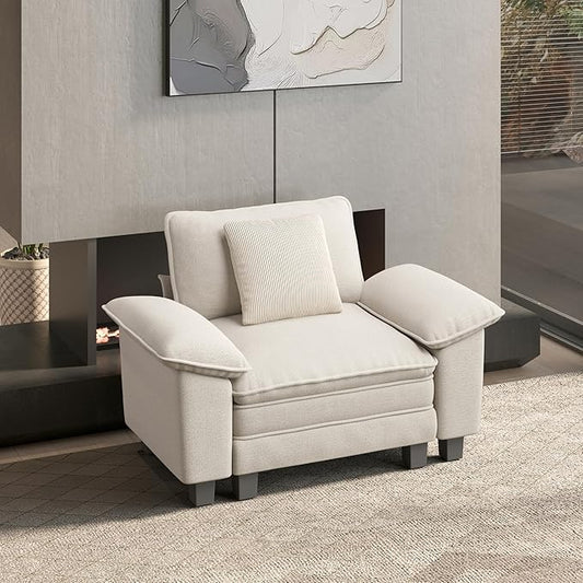 HERA'S HOUSE 54" Modular Sectional Sofa Couches for Living Room, Comfy Cloud Couch 1-Seater Deep Seat Sofa with Throw Pillow, Chenille Beige