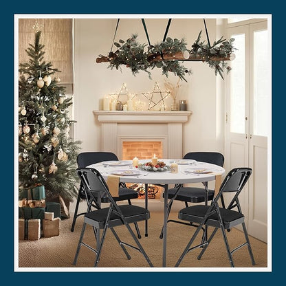 OEF Furnishings OEF2200 Series Heavy-Duty Premium Fabric Padded Upholstery Double-Hinged Folding Chairs (4-Pack, Classic Black)