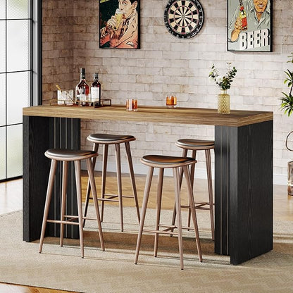 Tribesigns Home Bar Unit, 55.12-Inch Bar Table with a Spacious Tabletop, Modern Freestanding Mini Bar for Home Kitchen, Living Room, Balcony, Basement, Brown & Black