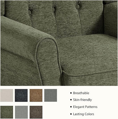 Lumibee High Back Accent Chair,Upholstered Wingback Armchair with Solid Wood Legs for Small Spaces,Comfy Single Sofa Chair for Living Room,Bedroom,Office-Green
