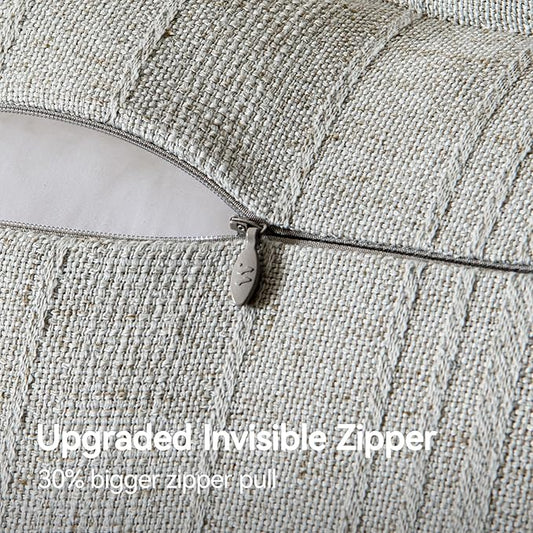 a moment Linen Pillow Covers Set of 2,Boho Farmhouse Throw Pillowcases Neutral Textured Decorative Covers for Couch Sofa Bed, Soft Linen Blend Accent Case Cushion Home Decor 20"x12"Light Grey